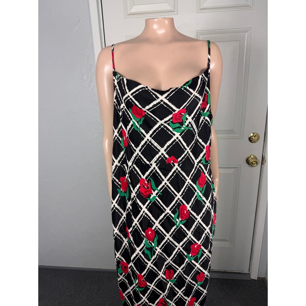 Anthropologie Elyse Slip Dress 1X Viscose Floral Rose Plaid Midi Plus Size U3-10 - Picture 2 of 8